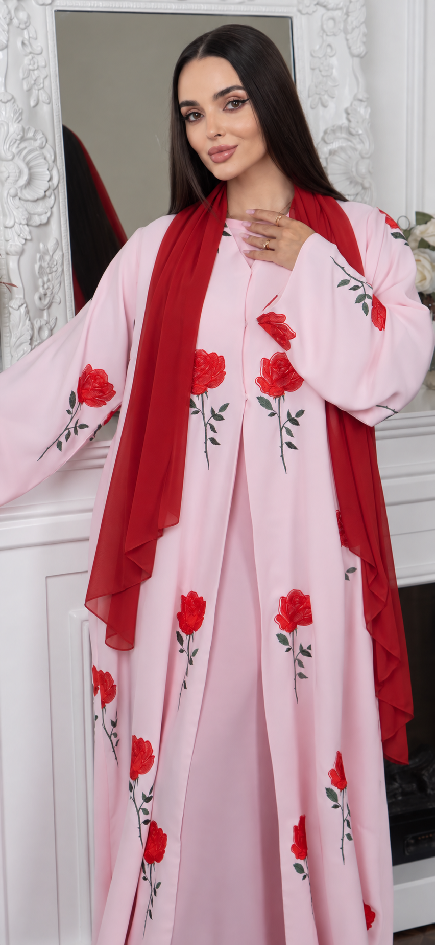 Ruby Abaya - Pink and Red
